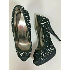 Bongo Fame sz 6 stiletto metallic studs black sued